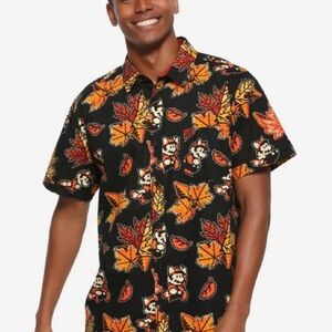 BoxLunch Nintendo Super Mario Raccoon Leaf Button Up Mens L Boxlunch Exclusive